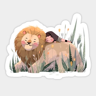 Cute Lion Animal Loving Cuddle Embrace Children Kid Tenderness Sticker